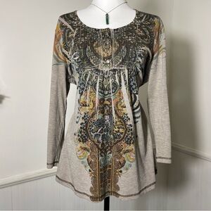 K. Jordan - Brown Floral Babydoll Long Sleeve Top